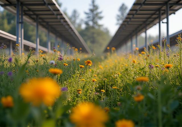 太陽光パネルの下に広がる豊かな庭園